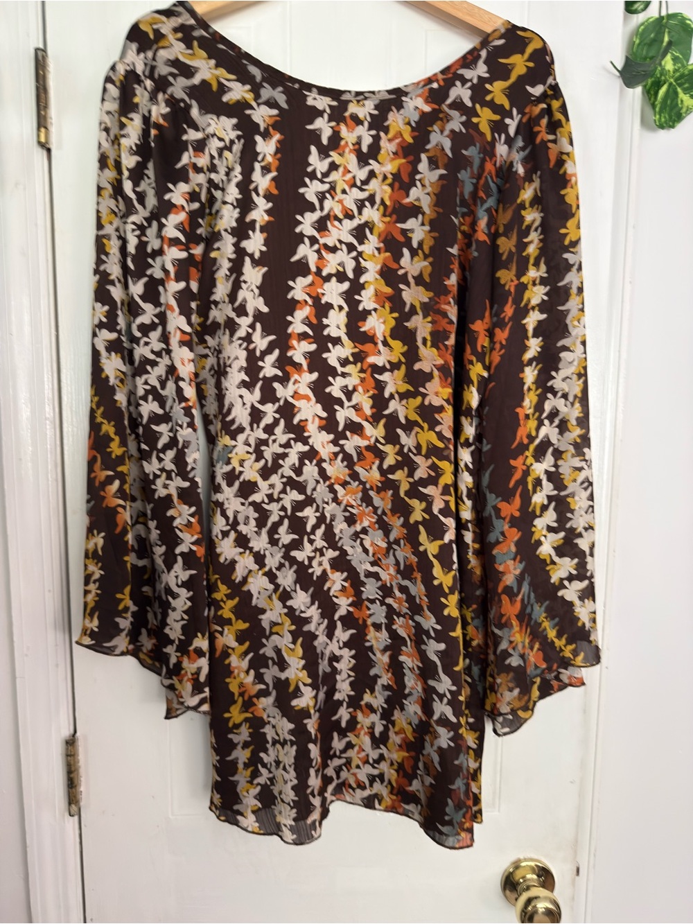ONE WORLD Butterfly Print Bell Sleeves Dress S Fairy Dress